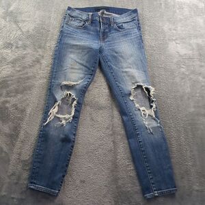 J Brand Denim Skinny Cropped Leg Jeans Distressed Size 27 x 25 Mid Rise Stretch‎
